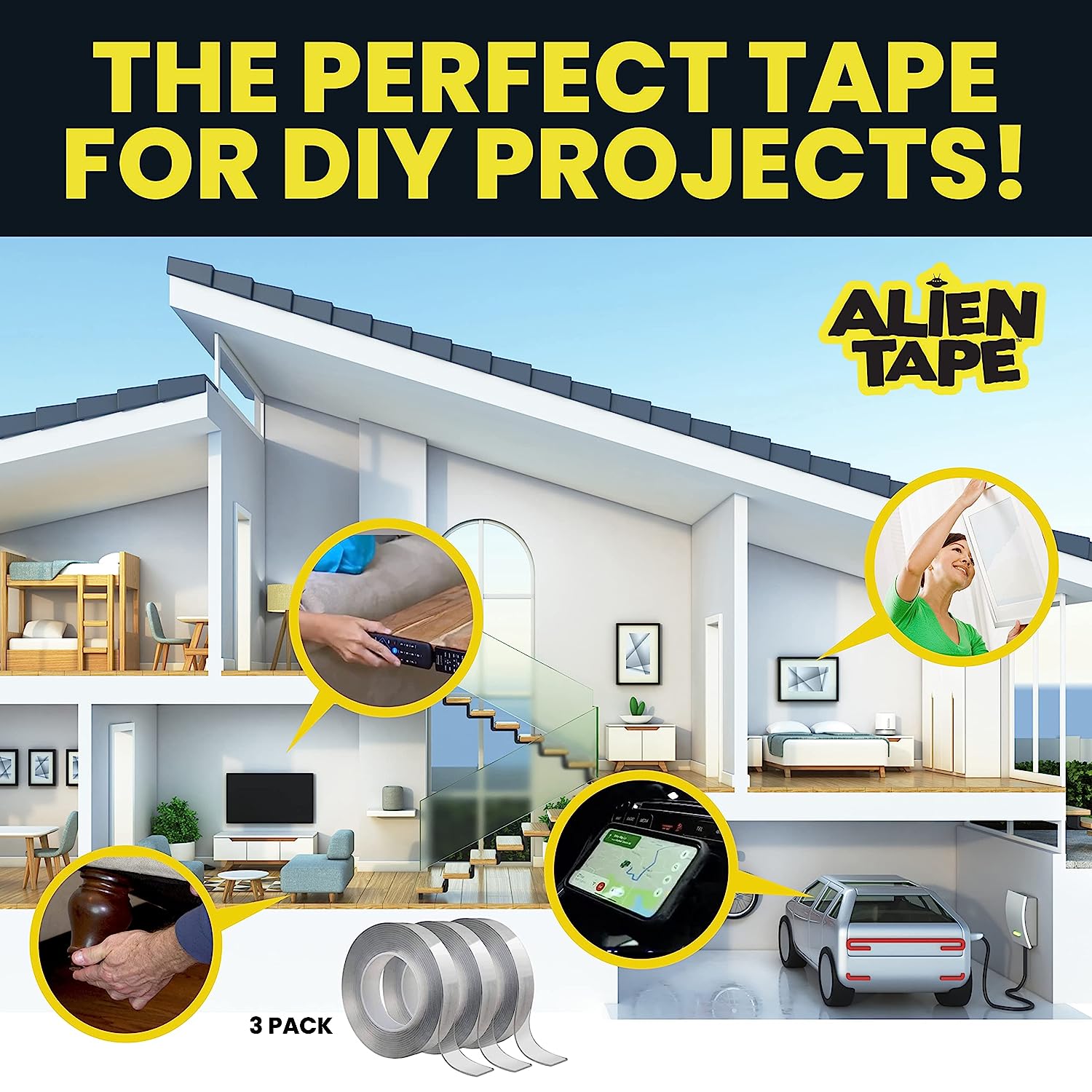 Alientape Nano Double Sided Tape, Multipurpose Removable Adhesive Transparent Grip Mounting Tape Washable Strong Sticky Heavy Duty for Carpet Photo Frame Poster Décor As Seen On TV (1 Roll) - Image 7